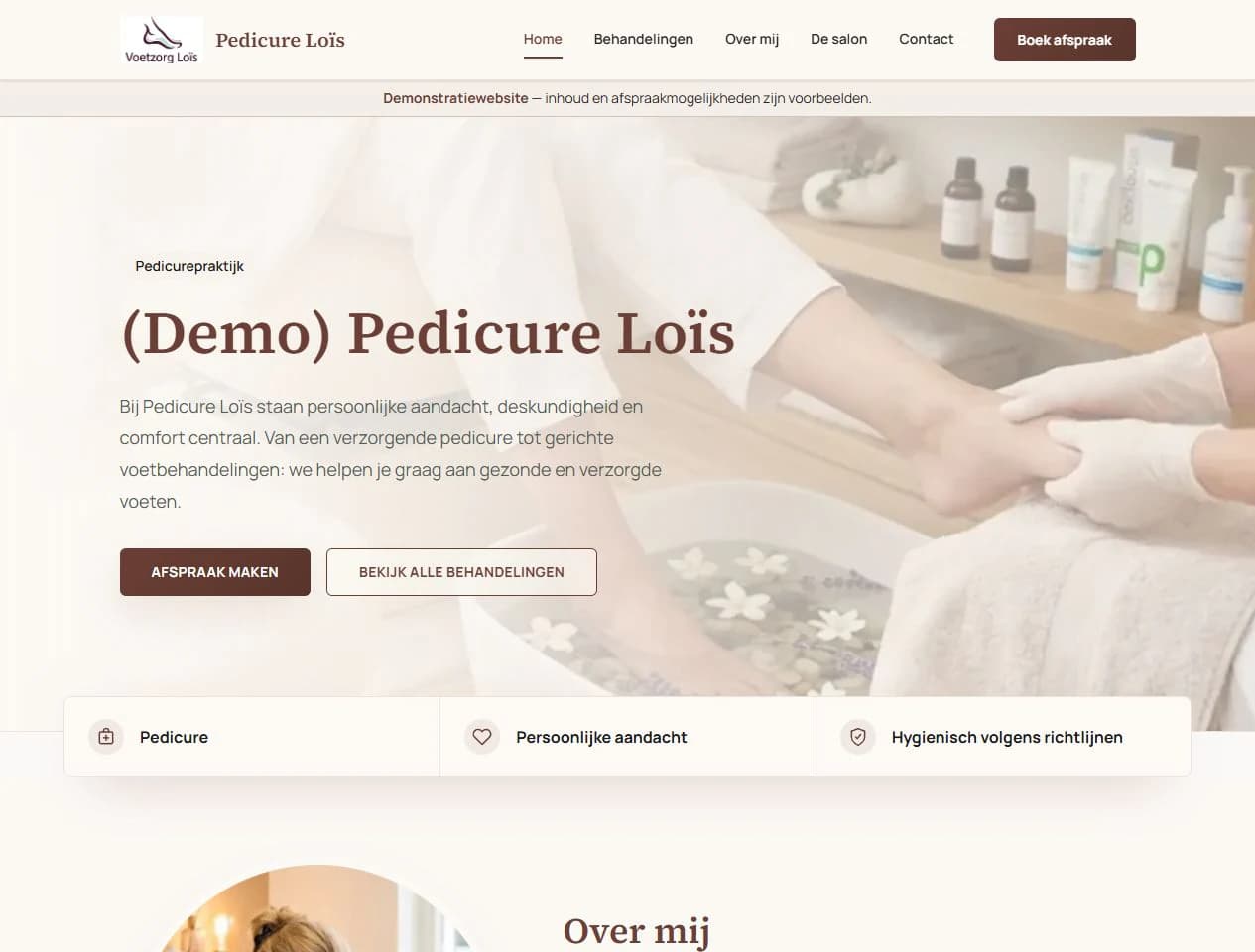 Voorbeeld van de homepage van Voetzorg Loïs